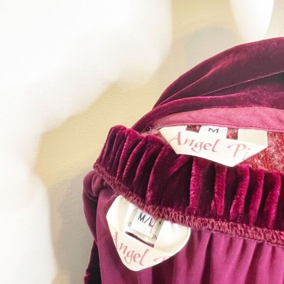 Angel Pie M Medium Dress Set Maroon Blouse Skirt Lagenlook Knit Velvet - Picture 6 of 6